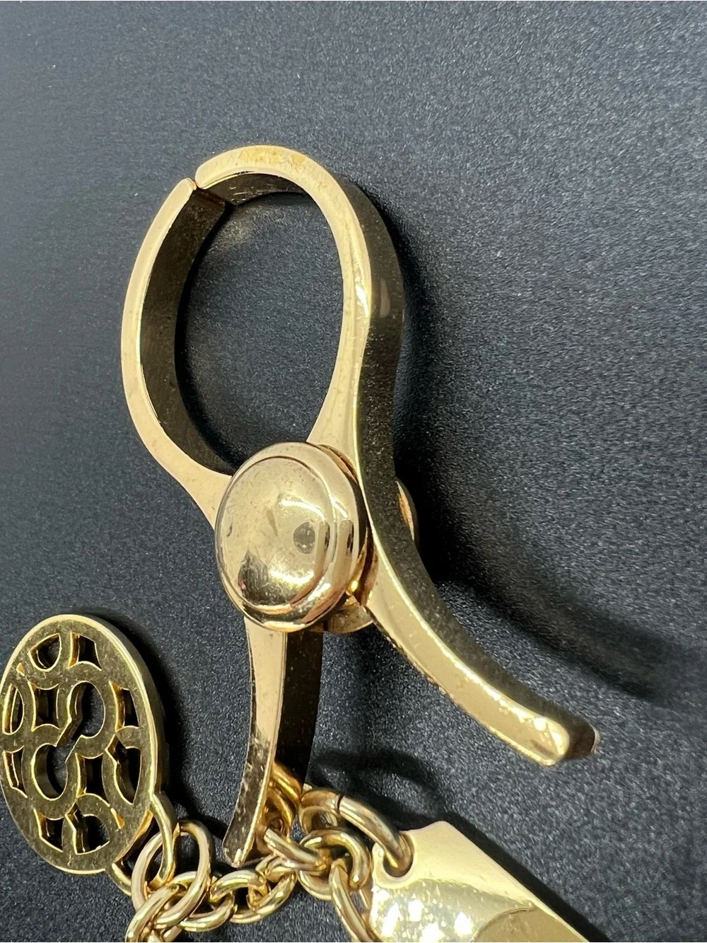 Coach Gold Signature C Glove Holder Key Ring Bag Charm Chain Clip & Dust Bag